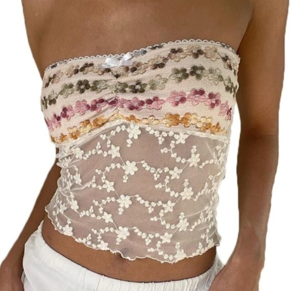 Nituyy lace mesh strapless crop top size medium